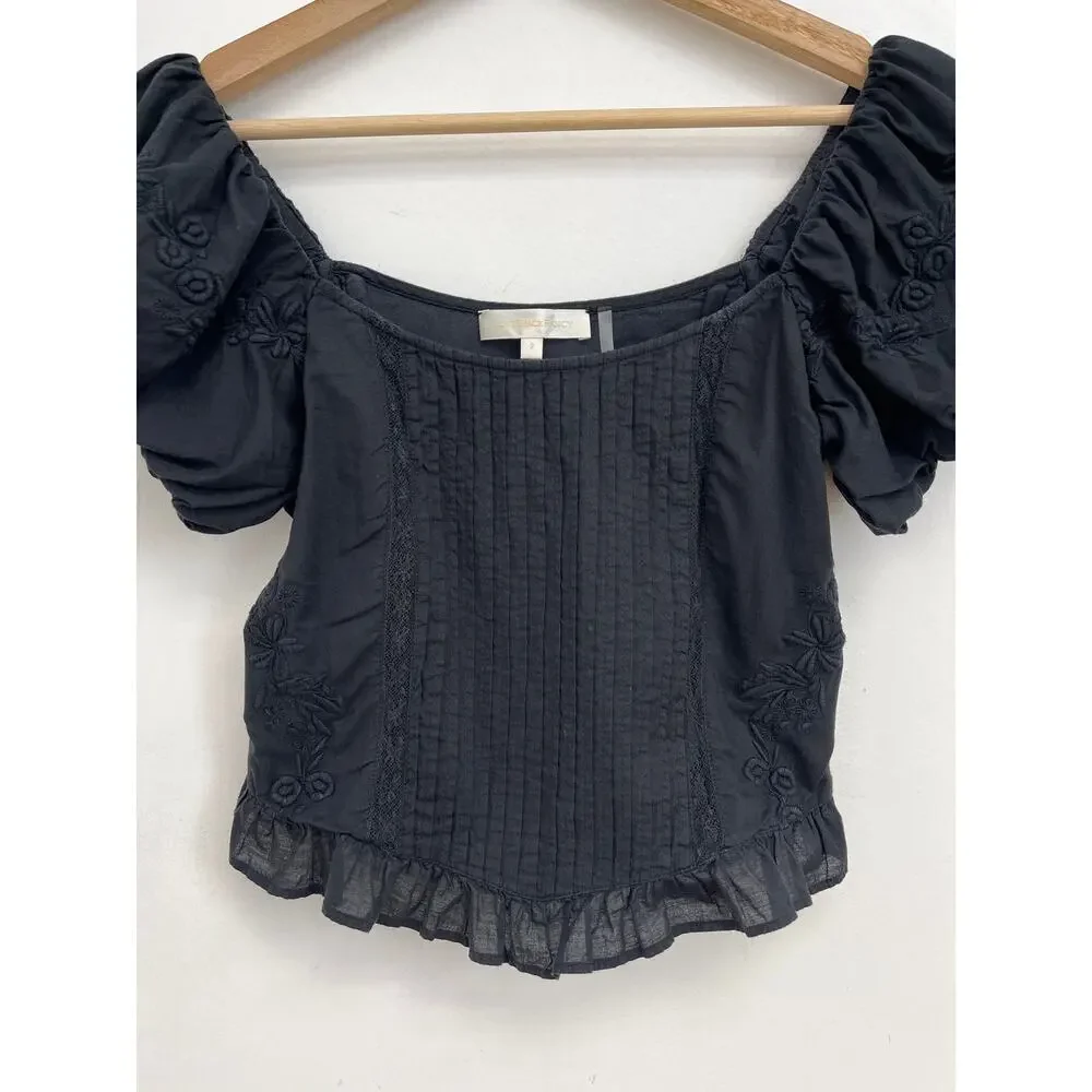 LoveShackFancy Breonna Corset Crop Top Square Neck Dark Romantic Ruffle - Size 2